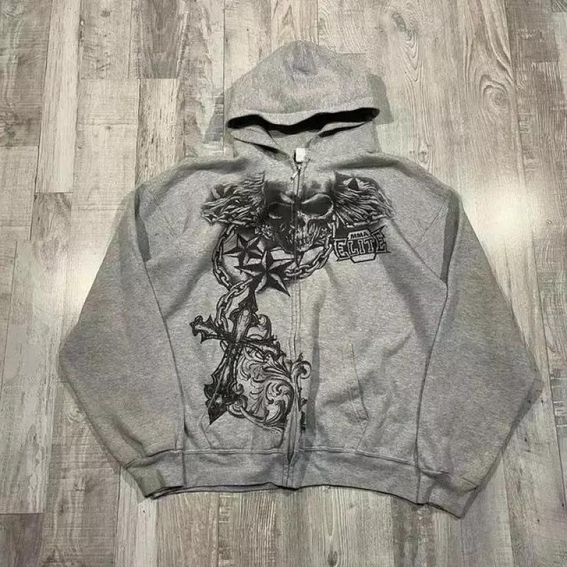 Vintage Frühling und Herbst Ästhetik 3D Gedruckter Gothic Mode Reißverschluss Hoodie Hip Hop Sportbekleidung Lässiger Pullover