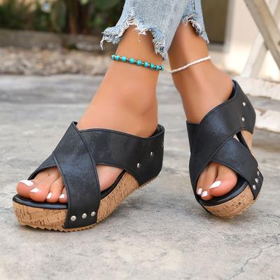 European, American and Foreign Trade Large Size Cross-strapped Platform Slippers Women's Open-toed Muffin and Retro Beach Cool Slippers