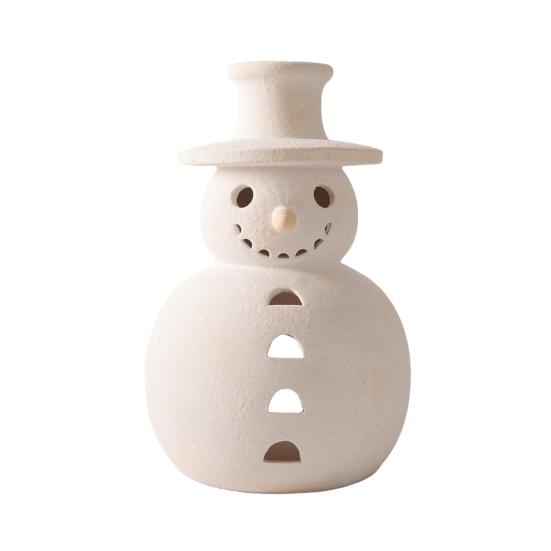 Handmade Terracotta Snowman Figurines White Clay Winter Decor Holiday Rustic Ornament Indoor Outdoor Christmas Decoration