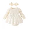 Baby- und Kleinkindkleidung Koreanischer Stil Herbst Waffel Laternenärmel Netz-Strampler mit offenem Schritt + Fußsocken + Kopfbedeckung