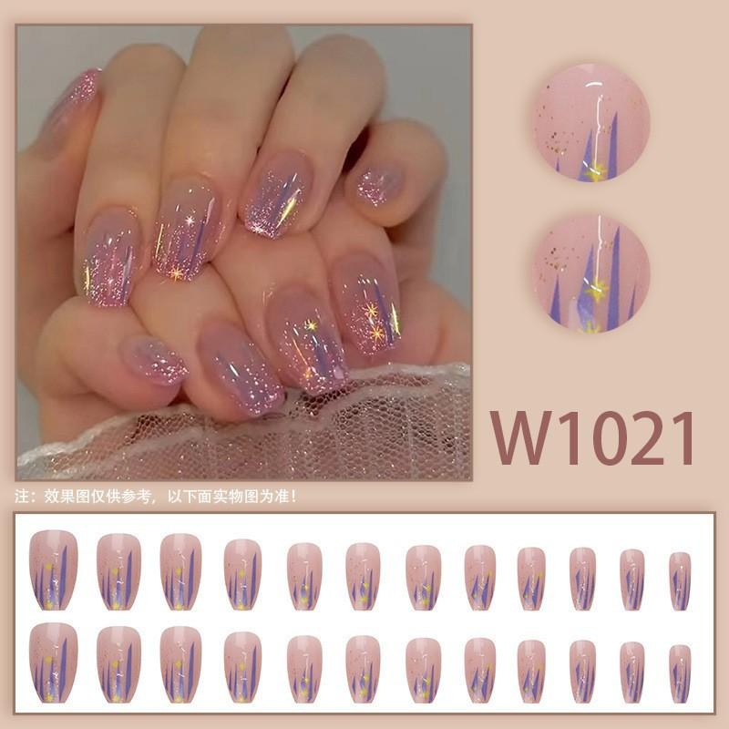 24PCS  Press On Nails Short Square Fake Nails Cute Designs Glossy False Nails Halloween Nails Cute Full Cover Glue On Nails Stick With 2ml Glue