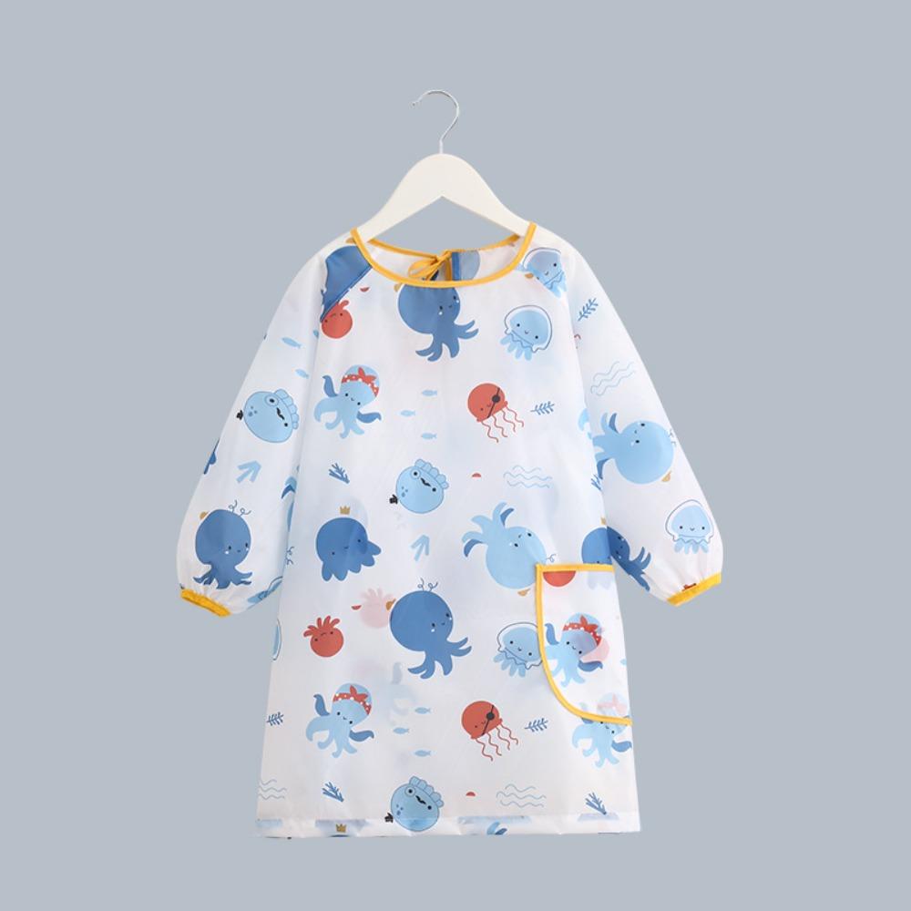 Kids Waterproof Apron Rabbit Print Long-Sleeve Stain-Resistant Art Smock for Boys Girls Bibs Easy Clean Children Painting Aprons