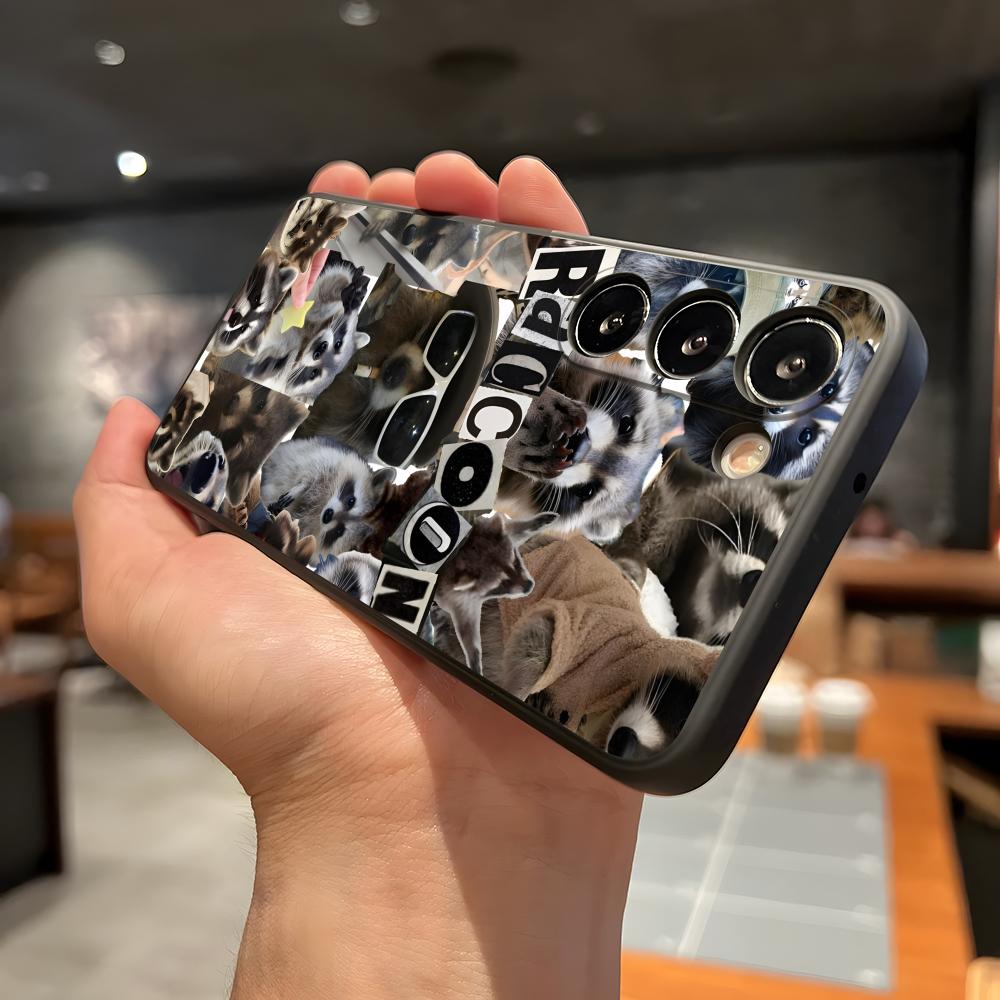 Cute Raccoon Phone Case For Samsung A56 A36 A26 A16 A15 A25 A35 A55 A14 A34 A24 A54 Black Soft Shell