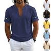 Chemise Polo Henley Casual à Manches Courtes et Col en V pour Homme Tissu Léger Respirant Haut d'Été