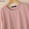 ZANZEA Women Casual Round Neck Solid Color Loose 3/4 Sleeve Blouse