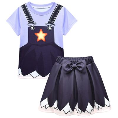 Conjuntos de Ropa para Niñas Bobi Time Lily Lovebraids Estampado Morado Negro Mangas Cortas Camiseta Falda