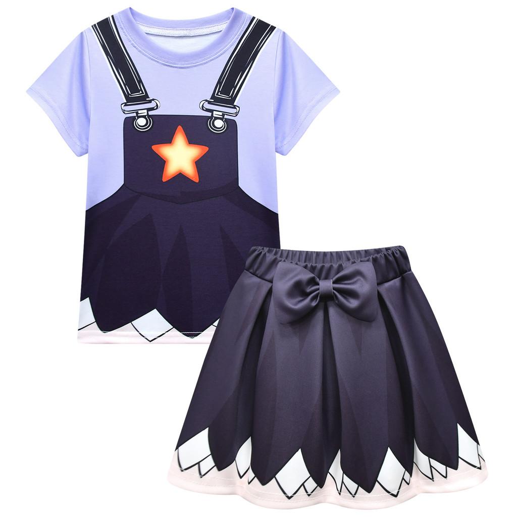 Детские Девочки Bobi Time Lily Lovebraids Принт Фиолетовый Черный Короткий Рукав Футболка Юбка Комплекты Одежды 100cm фиолетовый