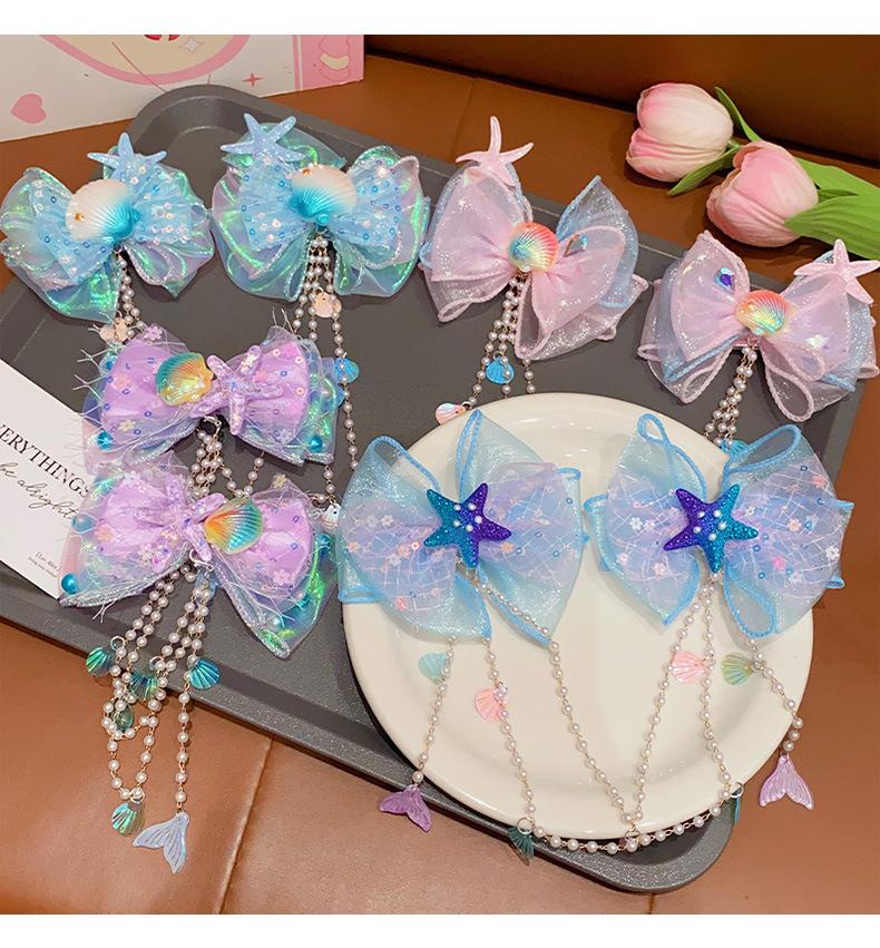 Girl's hair clip, little girl's bow, tassel, forehead chain, hair clip, children's super fairy mermaid princess clip, hair acces