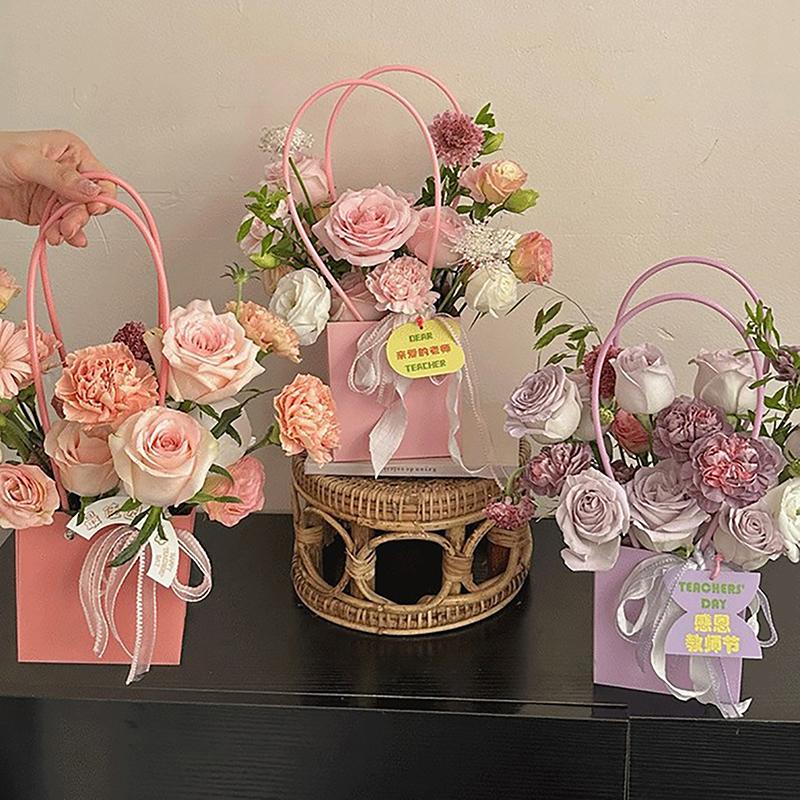 Portable Flower Packaging Box Wedding Decoration Gift Bag Handbag Valentine's Day Birthday Party Decor DIY Bouquet Packaging