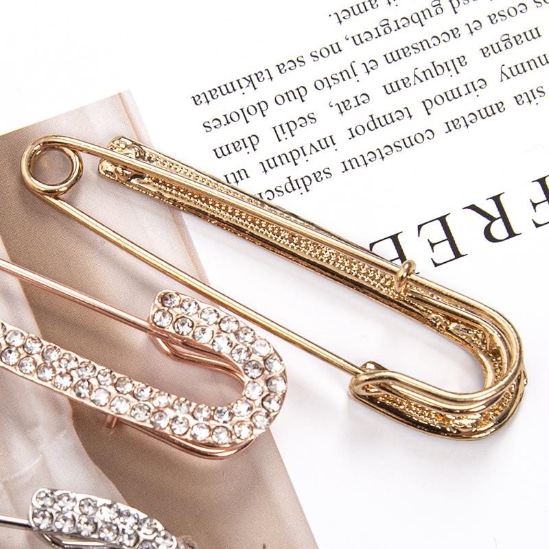 Sweet Lady Large Safety Pins Brooch Vintage Crystal Rhinestone Pin Chic Femme Fashion Brooches Pin Party Jewelry Accessories