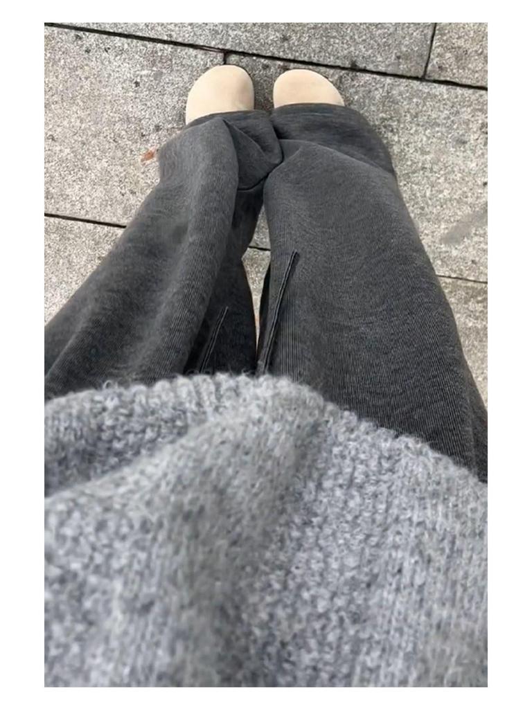 Women's Fleece-Lined High-Waisted Wide-Leg Pants - Soft, Knitted, Floor-Length, Loose-Fit for Autumn/Winter.
