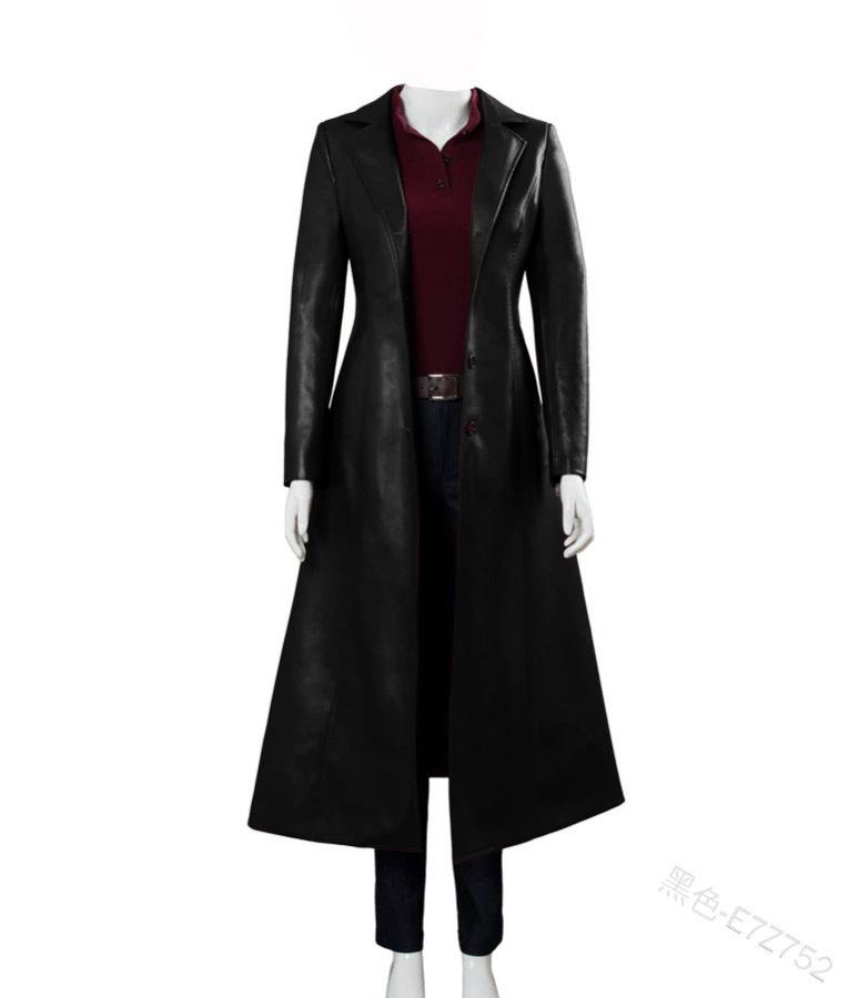 European and American women's leather jacket medium and long coat slim and thin large size leather trench coat