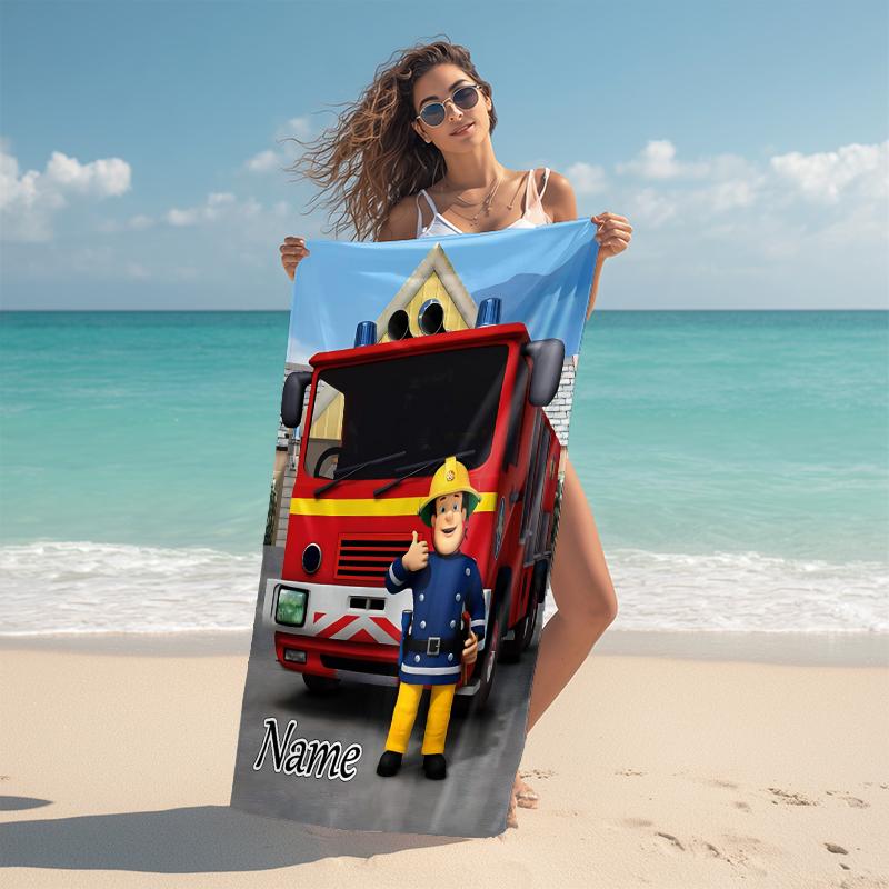 Personalized Fireman Sam's Adventure Beach Towel Microfiber Beach Towel Thin Absorbent for Beach Swimming Yoga Bath Sports. 0910195