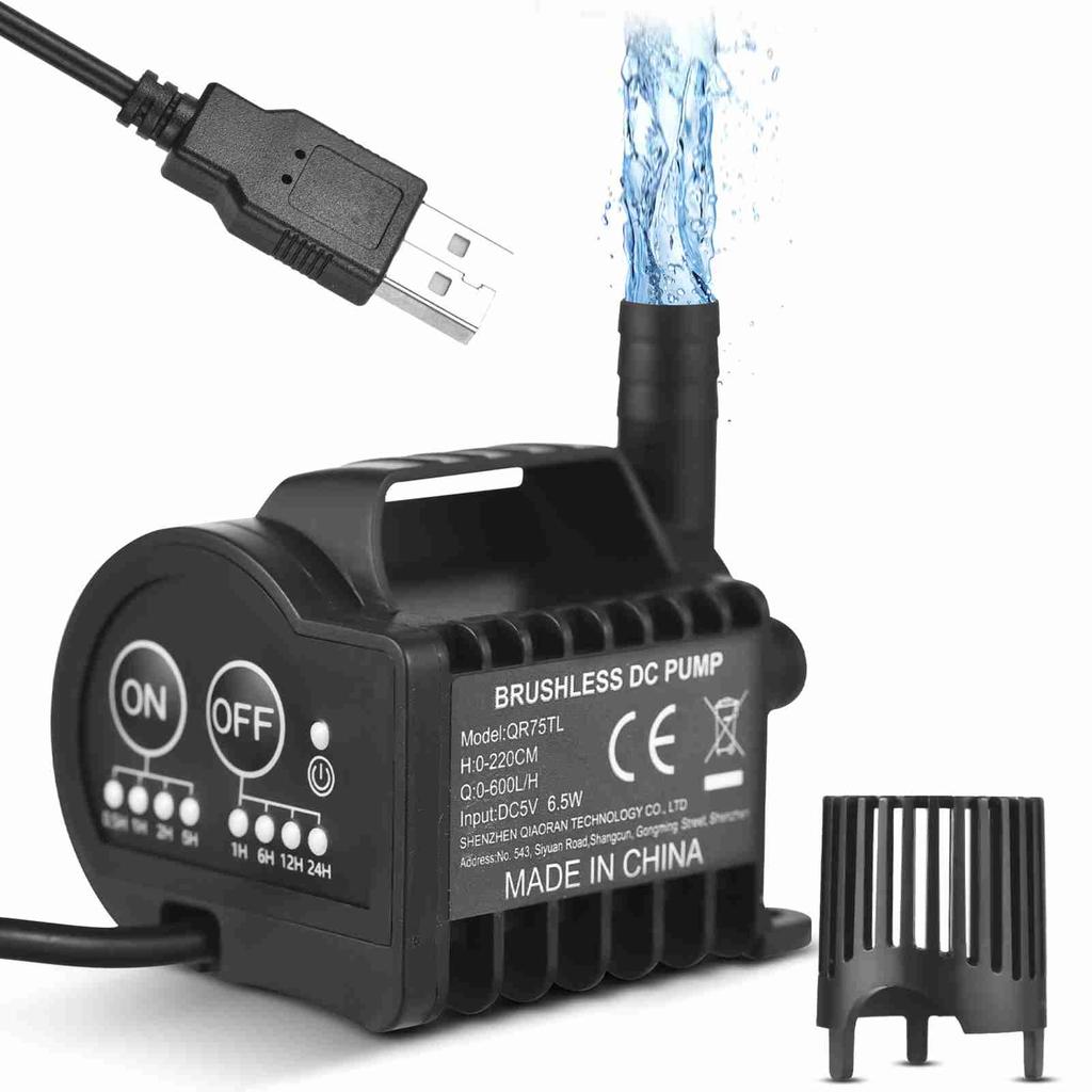 Mini 5V Water Pump with 4 Gear On Off Timing, Acceleration and Deceleration Function, Max 600L H Flow 7.2ft Lift, 6.5ft