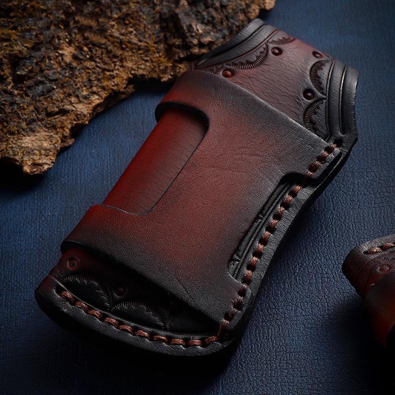 Top Grain Cowhide Leather Folding Knife Sheath Carved Leather Case Scabbard Tool Flashlight Belt Loop Case Hunt Camp Equipment