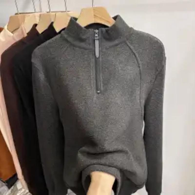 Plus Size Women Half Turtleneck Fleece Lined Warm Base Layer Top For Autumn Winter