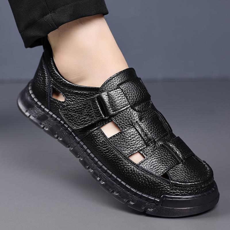 Fashion New Brown-hollow Out Business Casual Shoes Men Sandals Genuine Leather Original Men Sandals Elegant Men Soft Comfortable Sandals