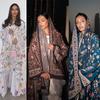 LN223 Women's Floral Print Retro Cardigan Dress & Headscarf Set