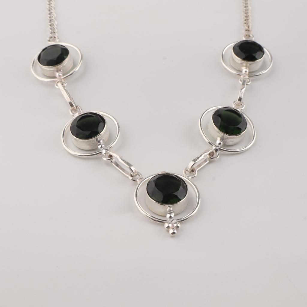 Green Tourmaline Gemstone Silver Necklace, 925 Sterling Silver Pretty Homemade Necklace, October Birthstone Gift, RN-2-12