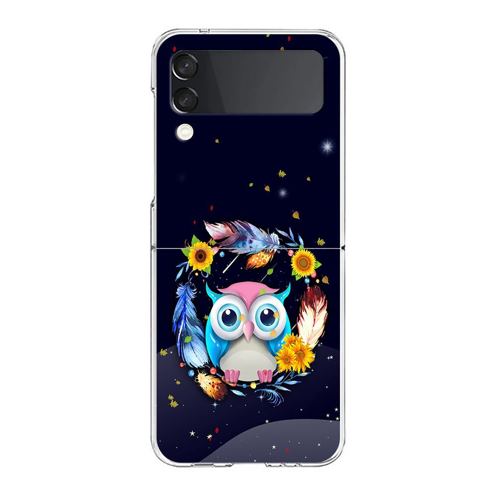 Cute Cartoon Owl Hard PC Phone Case For Samsung Galaxy Z Flip 4 5 6 Black Cover For Galaxy Z Flip 3 Foldable Shockproof Case Bag