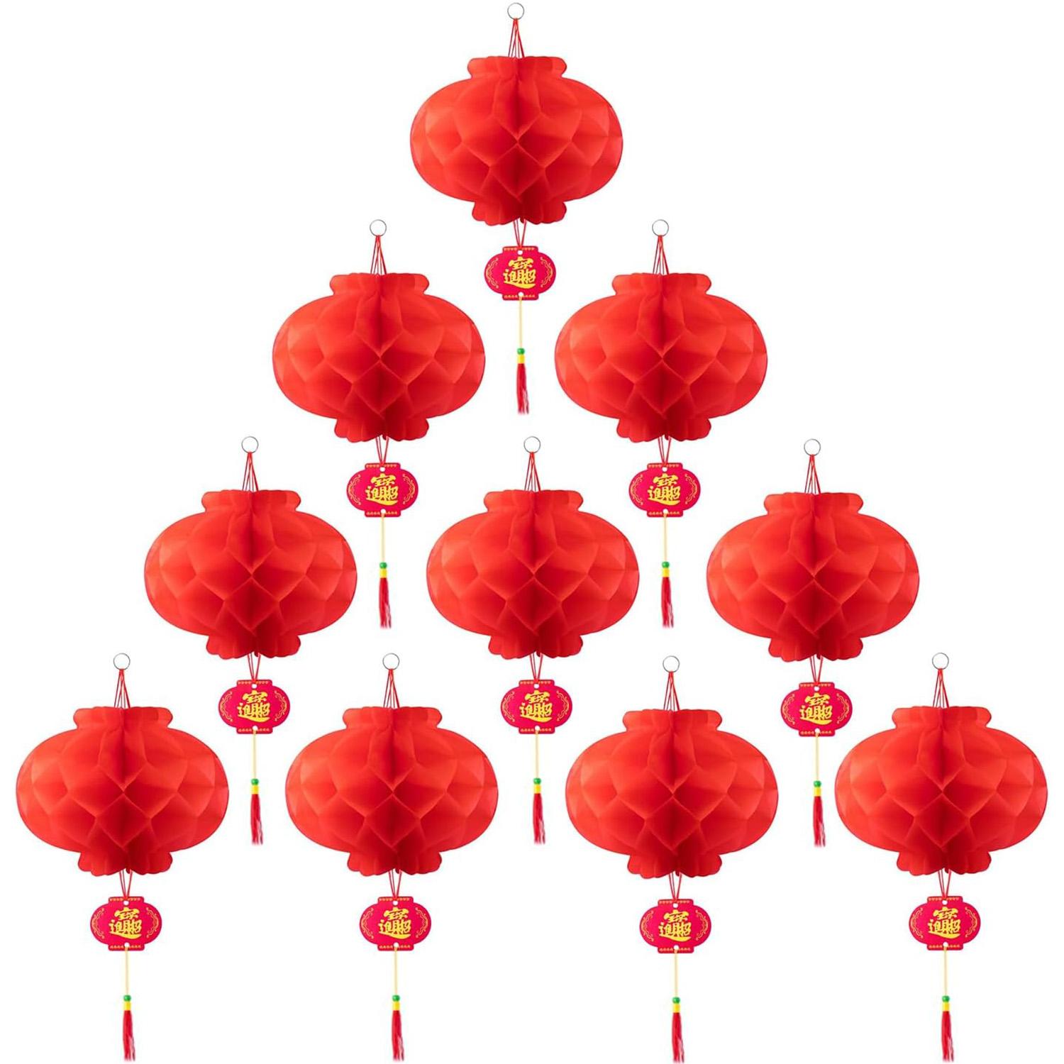 

10/30pcs Chinese Red Paper Lanterns 8 Inch, Traditional Festive Hanging Decor Set for Spring Festival, Wedding Party, Home Decor
