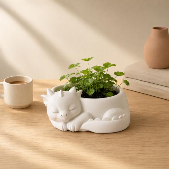 Flowerpot Ornament 3D Printed Sleeping Dragon Shape Matte Large Curved Planter 1 Pc
