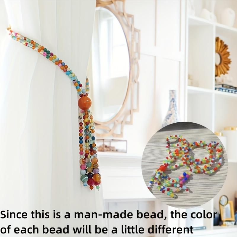 Orange Natural Bead Curtain Tiebacks with Colorful Glass Beads and Magnetic Clasp