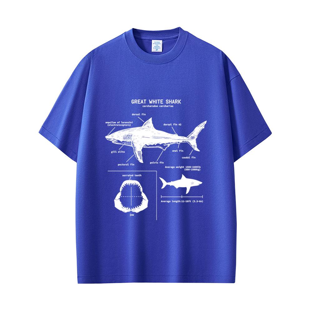 Marine Animals Great White Shark Anatomy Graphic Tshirt Men Women Casual Oversized Streetwear Mens Fashion Vintage T Shirts