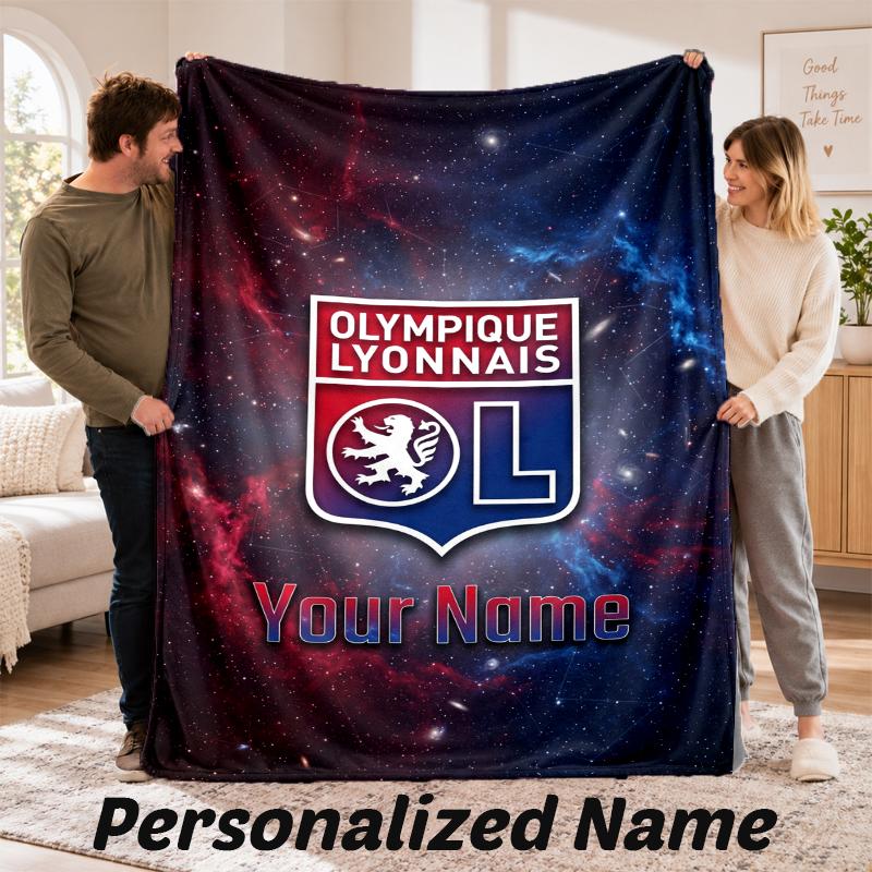 Lyon FC Personalized Flannel Blanket Custom Name Text Soft Throw Blanket Home Decor