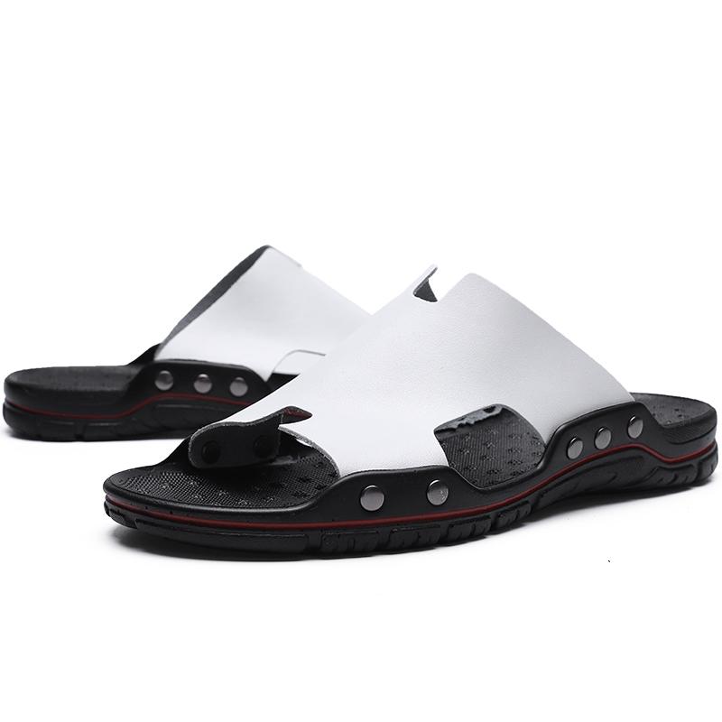 Fashion Sandals Mens Leather Classic Summer Men Slippers Soft Black White Slippers PU Leather Slippers Lightweight EVA Slides for Men