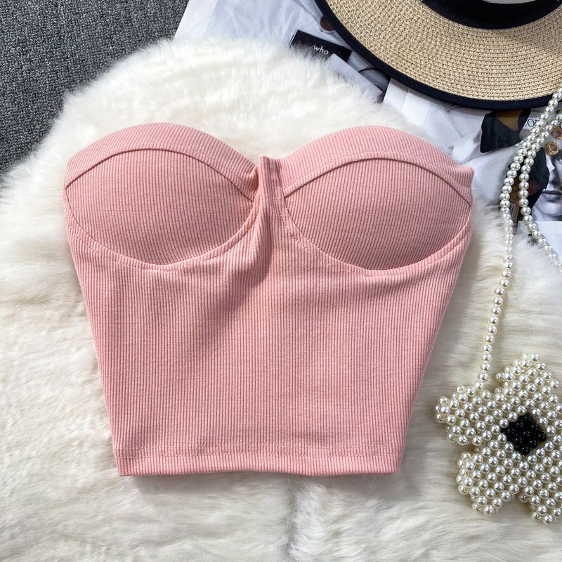 Pure Color Strapless Tube Top Vest Female Outwear Sexy Sexy Short Bare Midriff Slim Fit Thin Band Chest Pad Wipe Tops