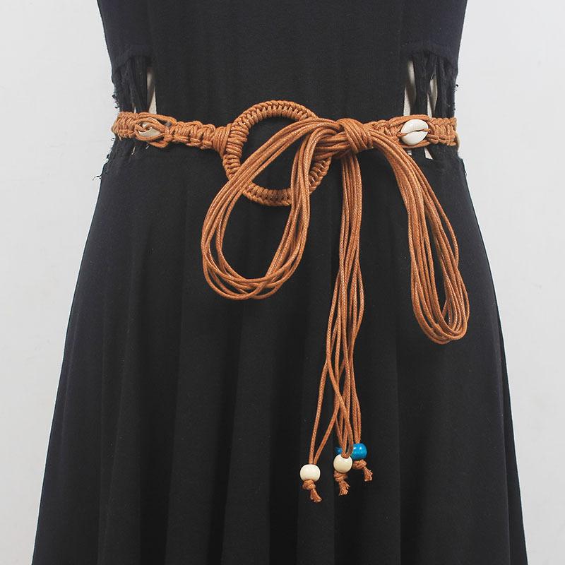 

Meier Waxed cord braided belt, bohemian waist rope, ethnic style tassel extended waist chain 154 верблюд