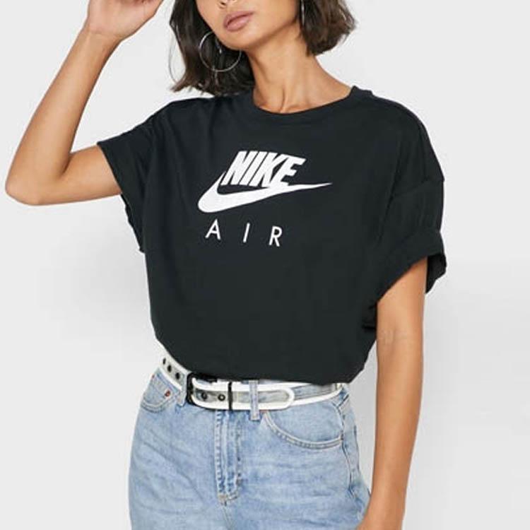 Nike Air Logo Print Loose Knit Sports Short Sleeve T-Shirt Women Tops Black DB3841-010