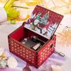 Red Music Box Ornaments Painted Santa Claus Wooden Box Fashion Hand-cranked Music Box  New Year