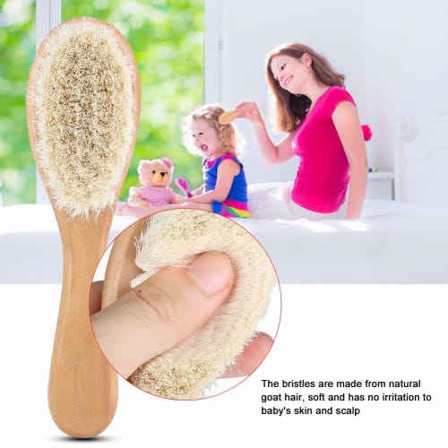 Natural Goat Hair Baby Hairbrush, Comb, Baby Brush for Newborns and Infants, Soft, Non-Toxic, Healthy, Anti-Static, Scalp Massage, Beige, Perfect as a