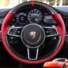DIY Red Suede Carbon Fiber Steering Wheel Cover for Porsche Cayenne S Base E-Hybrid S Macan 918 Spyder Boxster 718 Cayman GT4