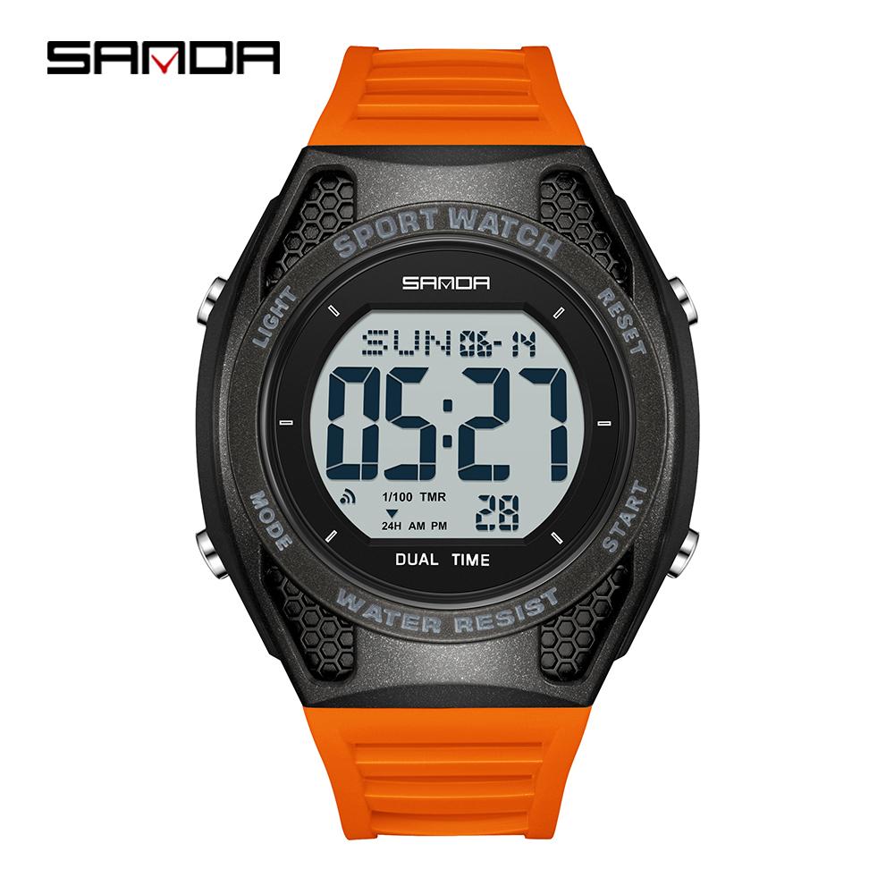 SANDA 2224 Fashion Men's Electronic Watch LED Display Student Night Light Alarm Clock Sports Waterproof Digital Watch