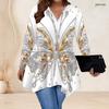 Women Plus Size V Neck Long Sleeve Colorful Galaxy Printed Asymmetric Hem Tunic Top