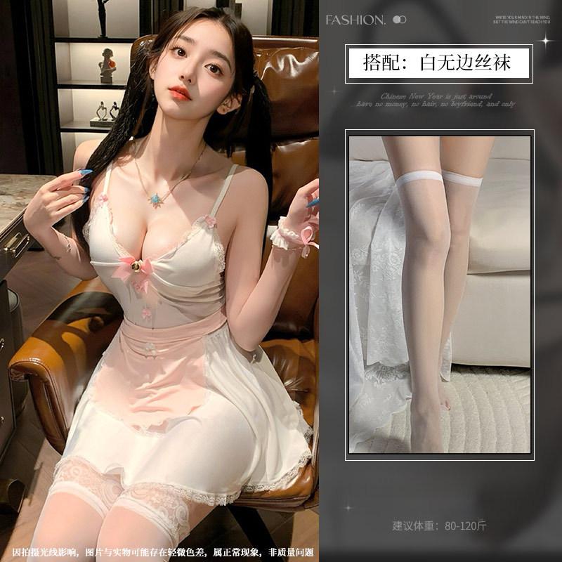 Sexy lingerie playful pussy pure desire maid playing suit suspender nightdress exposed sexy qqny
