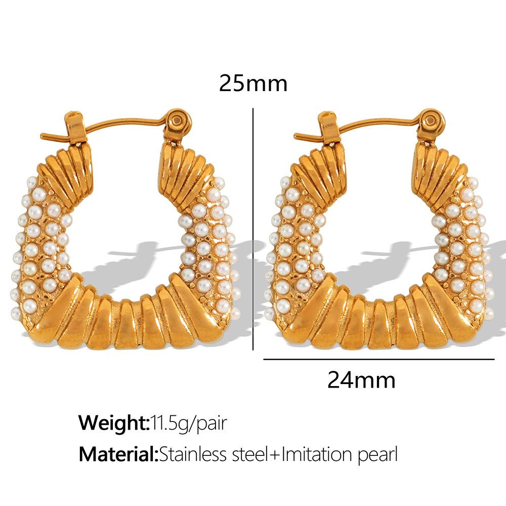 Light Luxury Personality Fashion Design High Sense Earrings Gold Plated Titanium Steel Geometric Zircon Inlaid Earrings