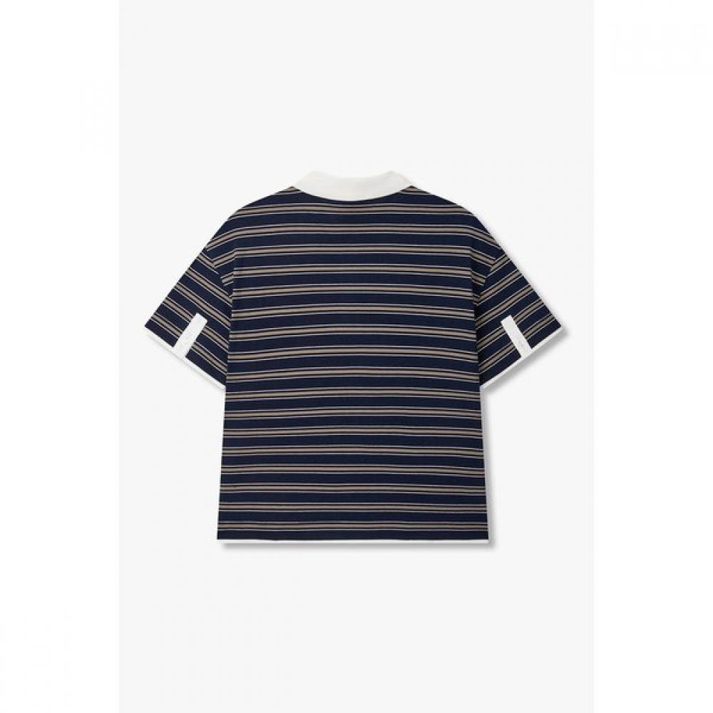 VOV Woven Mix STripe Collar T shirT 7156340005
