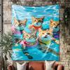 Adorable Cat Swimming Digital Printing Polyester Wall Tapestry Suitable for Use In Living Rooms Bedrooms Offices Bars and Party