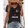 [T-shirt Imprimé Ancre] T-shirt Décontracté pour Femme à Imprimé Ancre et Col en V - Court