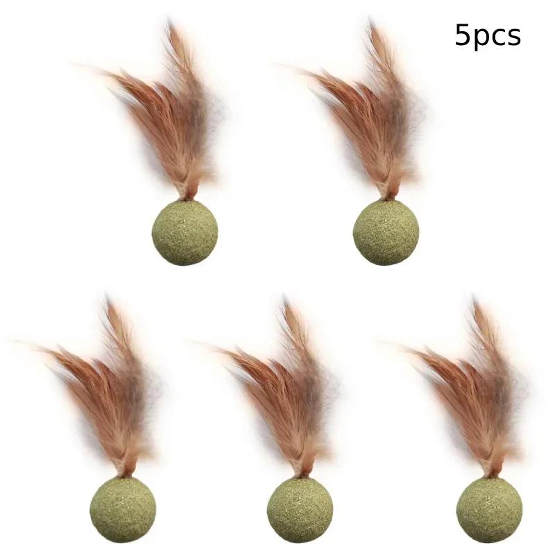 

Catnip Ball with Feather Pet Cat Toy Edible Healthy Cat Mint Chasing Game Toy for Teeth Cleaning