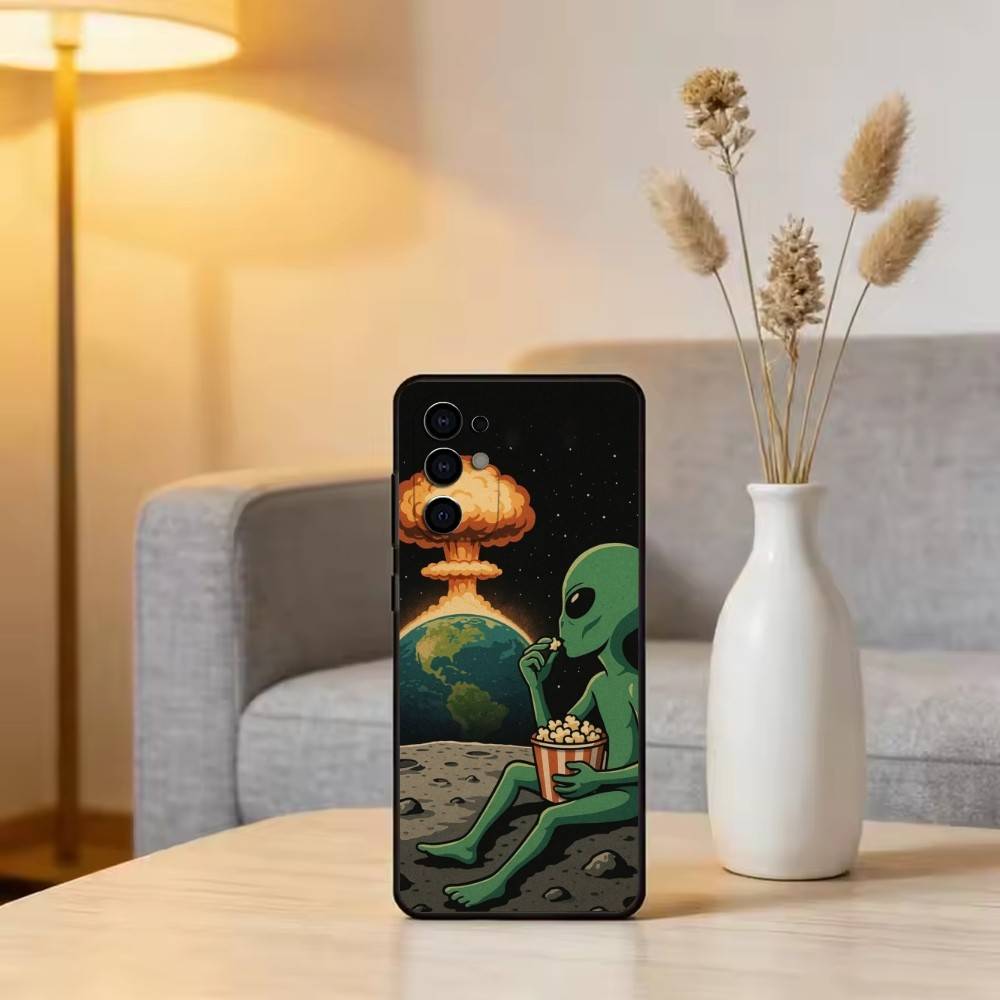 F-Funny A-Alien Phone Case Black Silicone Soft For Samsung S25,S24,S21,S22,S23,S30,Ultra,S20,Plus,Fe,Lite