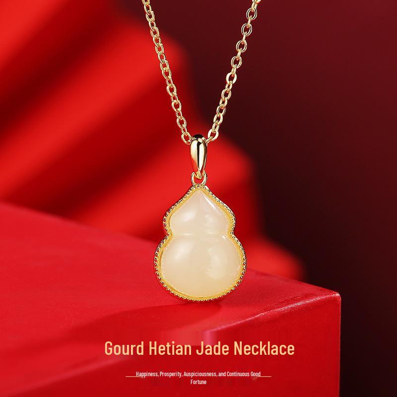 National Trend Hetian Jade Gourd Bracelet with S925 Sterling Silver Chinese Peace Blessing, Ancient Style Red Rope Jewelry