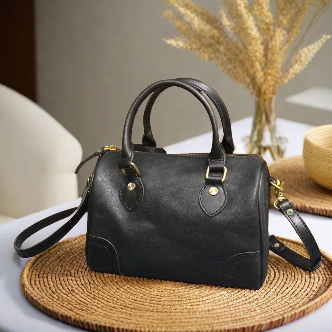 

Новая ручная работа из коровьей кожи первого слоя растительного дубления, ретро нишевая портативная сумка Boston на плечо кроссбоди большой вместимости, сумка-подушка чёрный