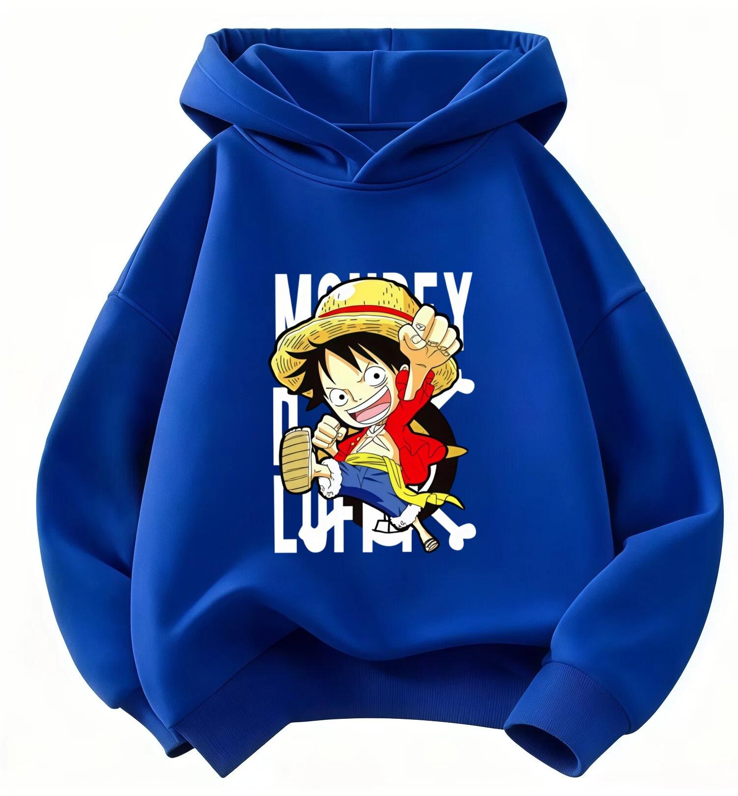One Piece  Luffy Hooded Sweatshirt for Children - Casual Hooded Sweatshirt with Anime Cartoon Print - Streetwear 100 чёрный