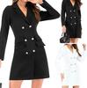 Blazer Formal de Lucru pentru Femei cu Rever, la Două Rânduri, cu Mâneci Lungi, Decolteu în V, Rochie Bodycon
