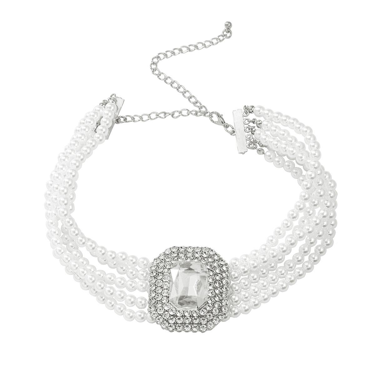 

Элегантное многослойное ожерелье с подвеской из жемчуга и стеклянных бриллиантов для женщин белый